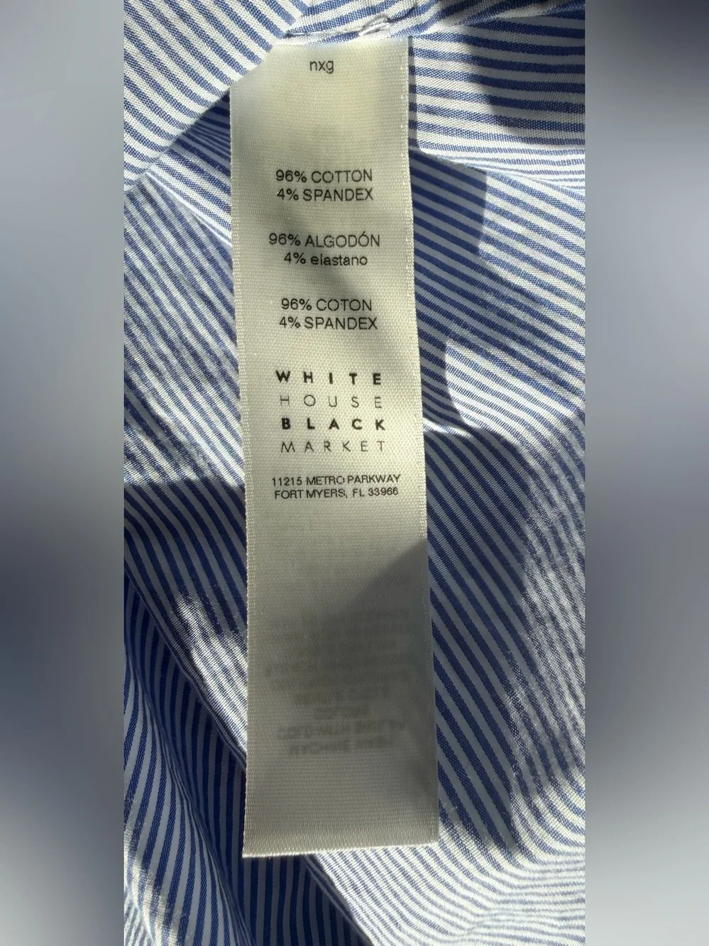 White House Black Market Blue White Pinstriped Tie Waist Button Blouse Size 8 - Picture 6 of 6